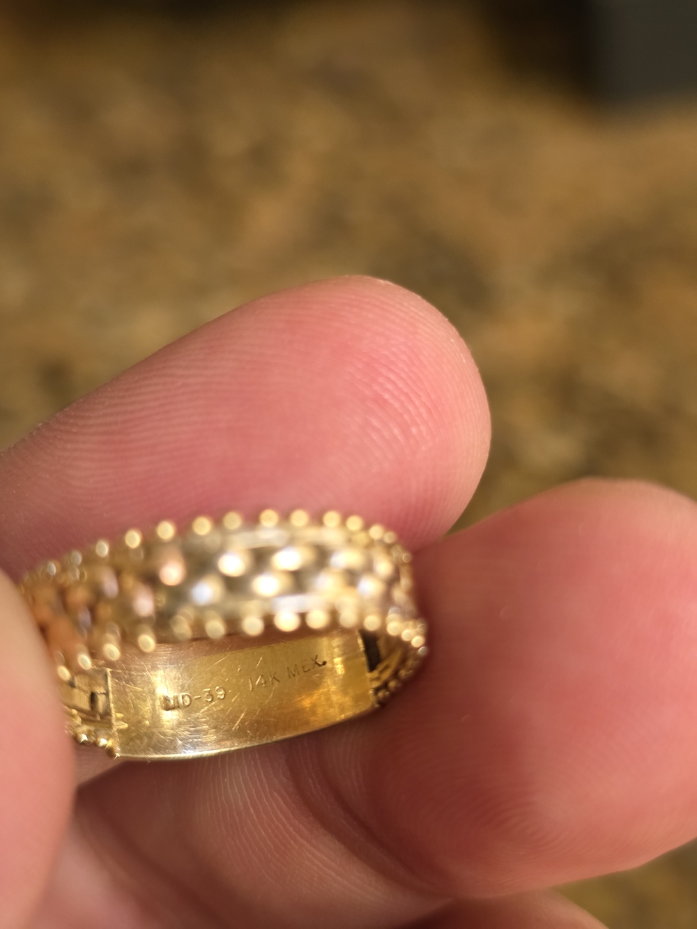 14k Solid Gold Beaded Edge Band Ring - Picture 6 of 13